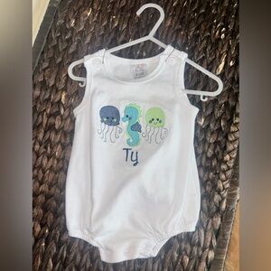 White Baby Romper with Sea Creatures Embroidery